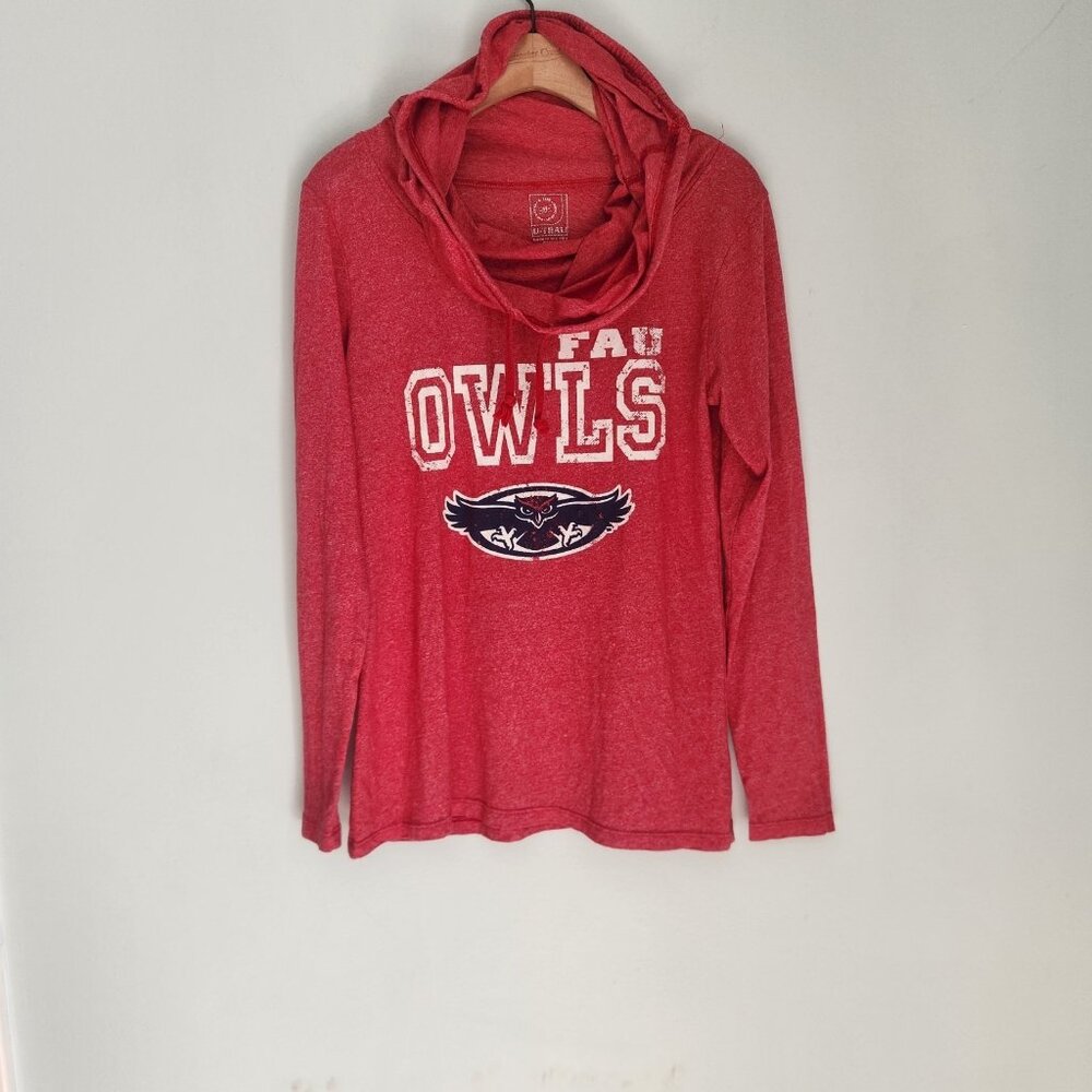 FAU Owls Shirt Funnel‎ Neck Red Florida Atlantic Football Womens Large EUC
